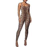 VJHX Leopard Print One Piece Jumpsuits for Women Tank Sleeveless Bodycon Rompers Workout Full Bodysuit