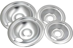 ATMA SUPPLY WB31T10010 and WB31T10011 Chrome Oil Drip Pans Replacement Set Compatible with GE Hotpoint Kenmore Electric Range with Locking Slot - Includes 2 6-Inch and 2 8-Inch Pans, 4 Pack, Silver