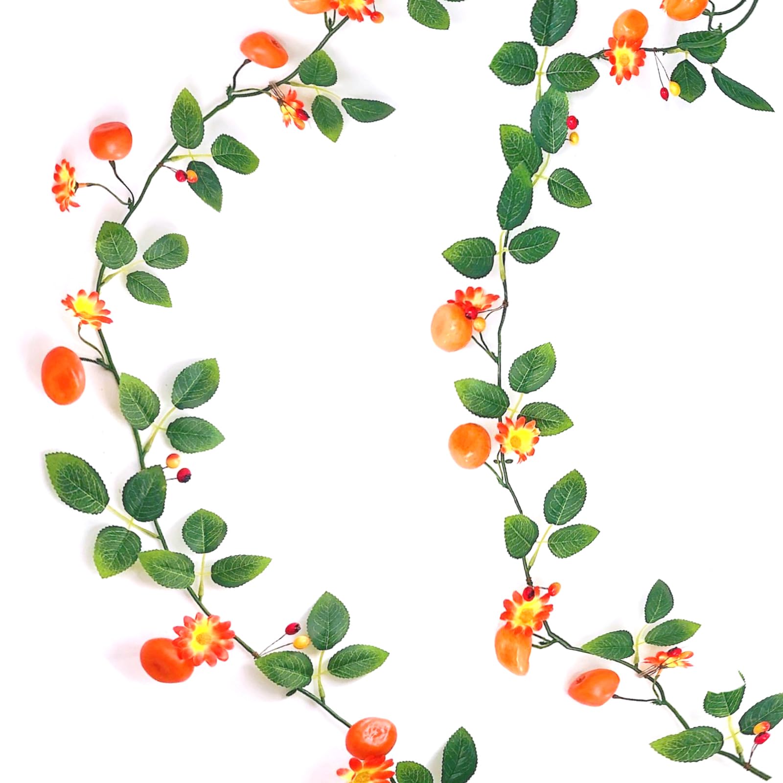 Photo 1 of 2 Pack (13FT) Artificial Tangerine Vine Flowers Plants Hanging Fruit Oranges Kumquat Garland for Wedding Arch Party Garden Craft Room Decor (B-1186)