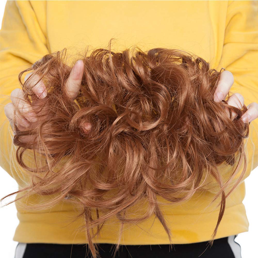 【45g] Updo Hair Bun Scrunchy Scrunchie Hairpiece Ponytail Extensions Short Curly Messy Donut Chignons Maroon [45g]