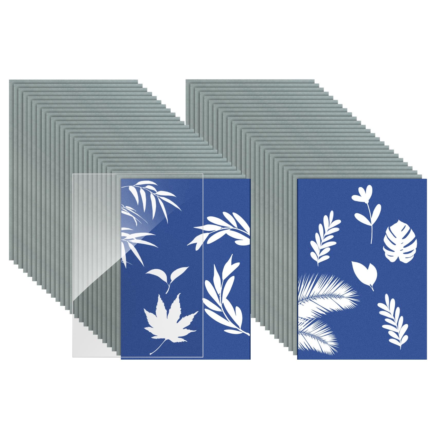 Nudiuhis 50 Pcs Cyanotype Paper Kit A6 Sun Print Paper with Acrylic Panel High Sensitivity Sun Paper for Kids Adults