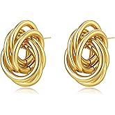 Valentine's Day Gifts for her,Gold Tone Twisted Knot Drop Earrings, Modern Statement Jewelry, Chunky Interlocking Design, Fashion Accessories