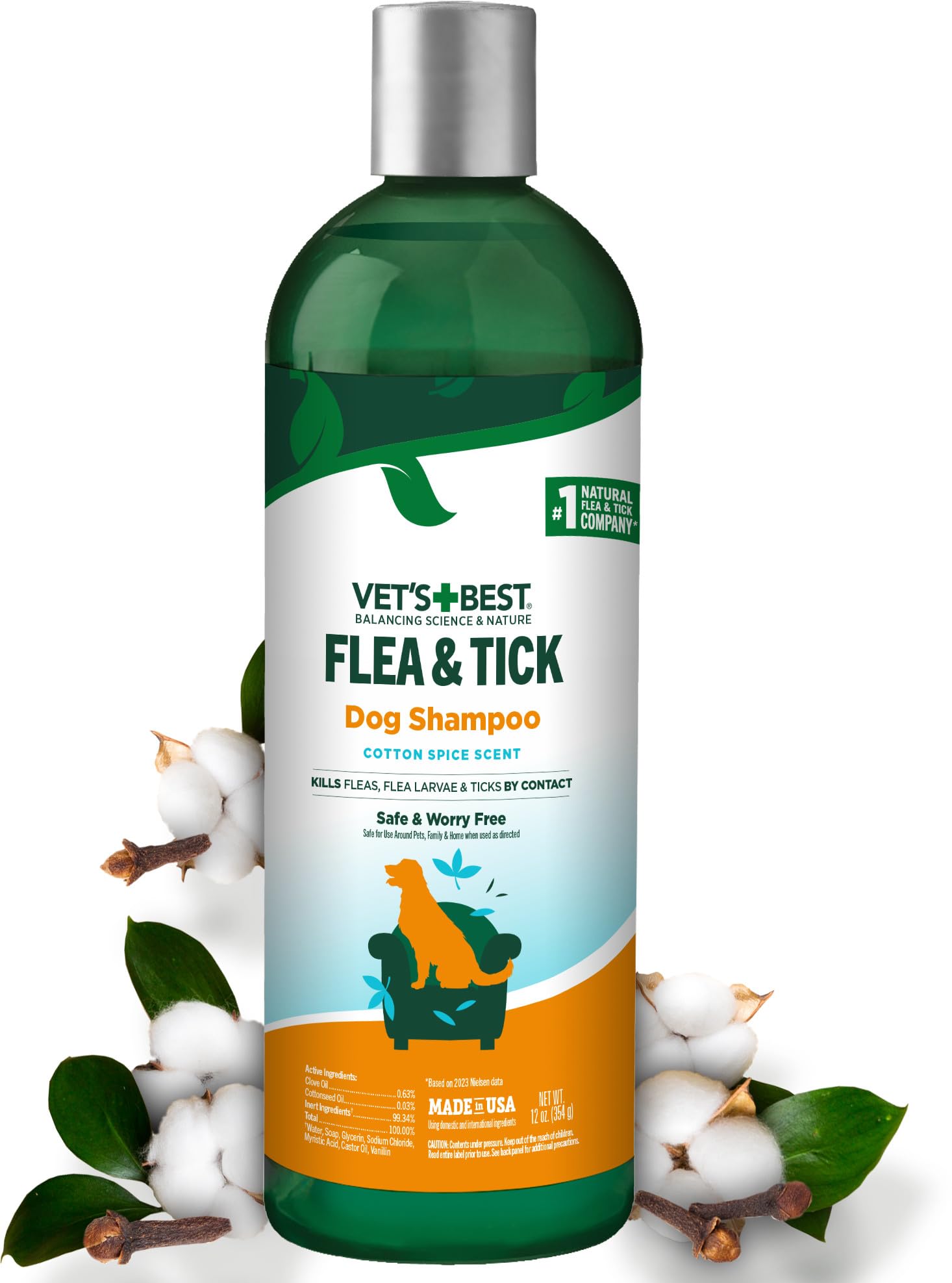 Photo 1 of Vet's Best Natural Flea & Tick Dog Shampoo – Plant-Based Formula with Cotton Spice Scent – Natural Dog Shampoo with Essential Oils for Flea and Tick Support – Made in USA – 12 oz Bottle