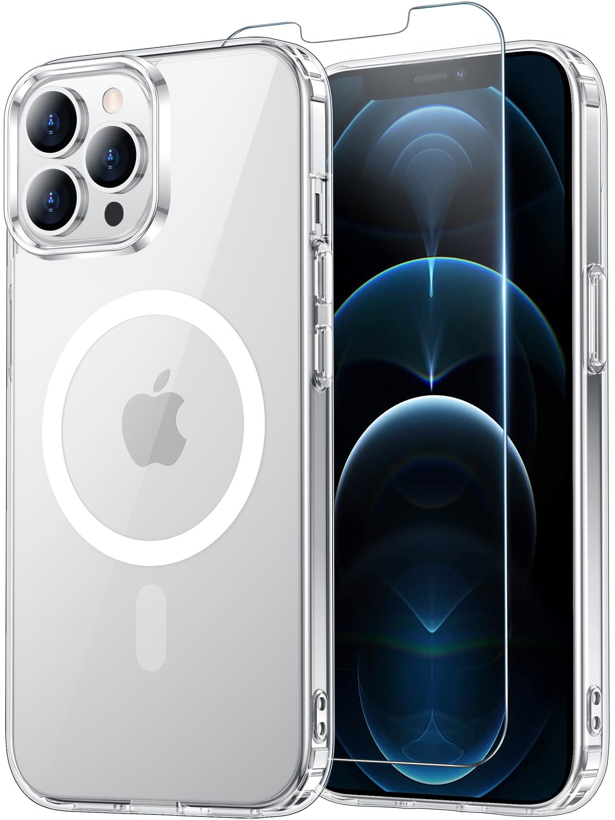View 1 of Temdan for iPhone 12& iPhone 12 Pro Case Clear with Screen Protector, Compatible with Magsafe, Anti-Yellowing, Military-Grade Protection, Shockproof Slim Magnetic Phone Case Cover, Transparent