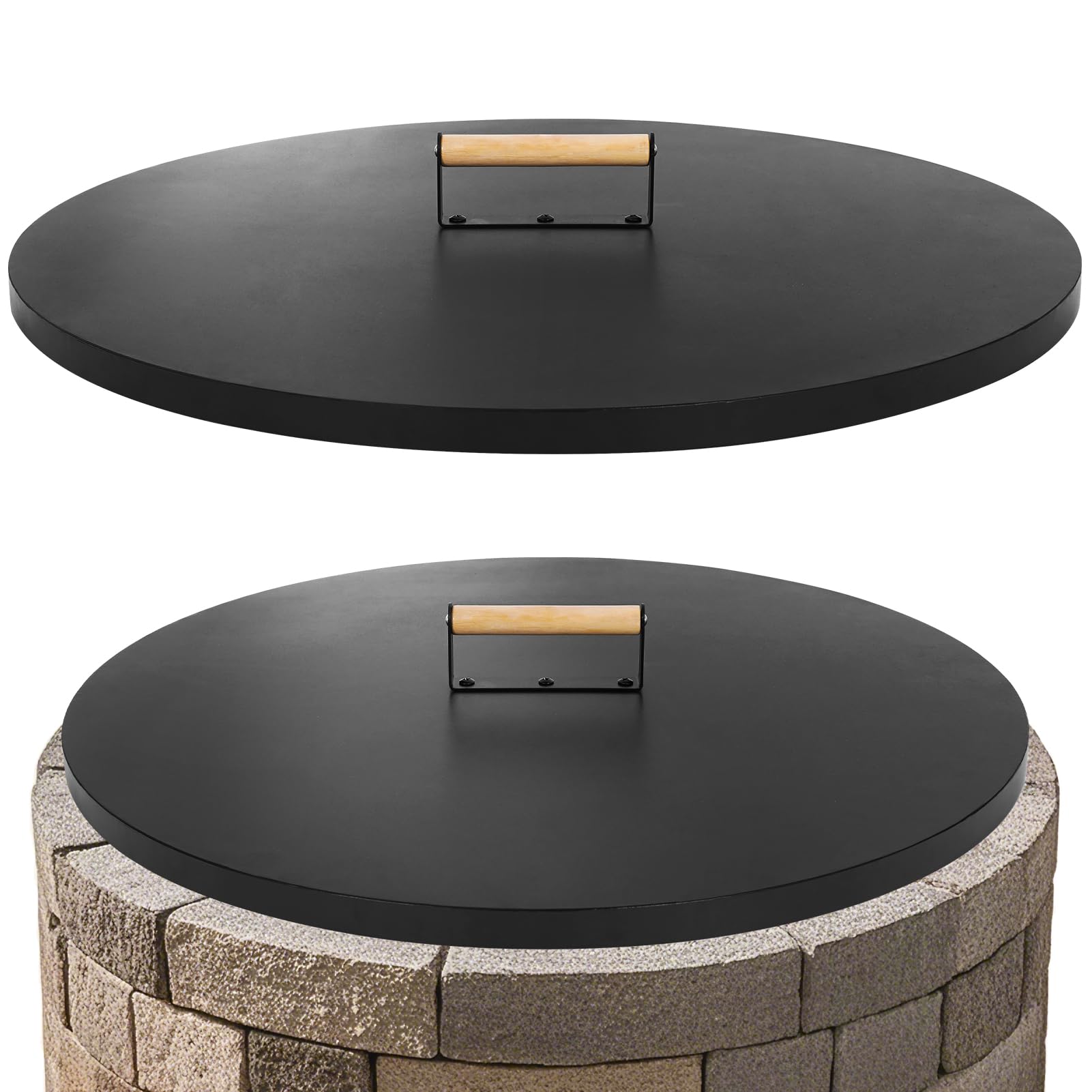 Photo 1 of 1MORE Fire Pit Lid Round 30" - Metal Firepit Lid with Wooden Handle for Patio Firepits,Rust Resistant 1.5mm Fire Pits Metal Lid,Outdoor Firepits Accessory, Smokeless Fire Pits Cover Round Metal