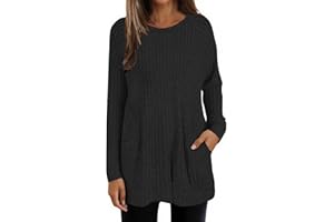 Sweters for Women Dressy Casual Long Sleeve Shirts Crewneck Fall Outfits with Pocket Tunic Tops