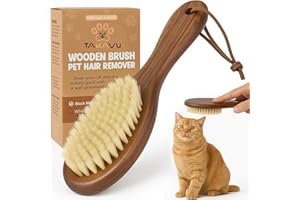 TAKAVU Natural White Boar Bristle Cat Brush - Gentle Grooming Tool for Sensitive Skin, Smoothing Fur & Healthy Shine - Soft Pet Brush