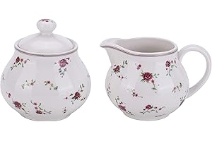 Lonovel Cream & Sugar Sets with Lids Porcelain Vintage Floral Sugar Bowl and Creamer Set In Beige Ceramic Sugar and Creamer S