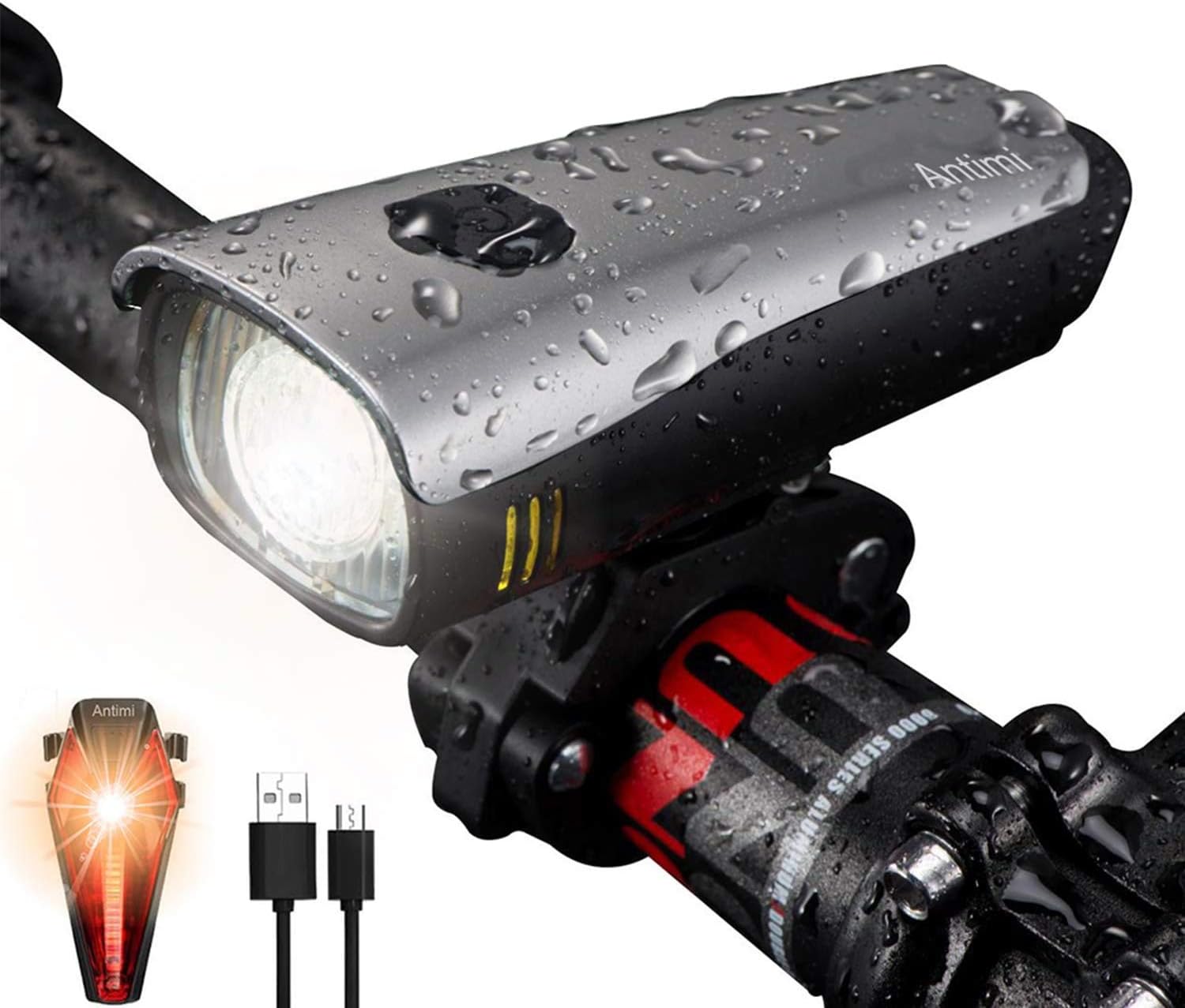 Antimi LED Bike Light Set, USB Rechargeable Headlamp IPX5 Waterproof