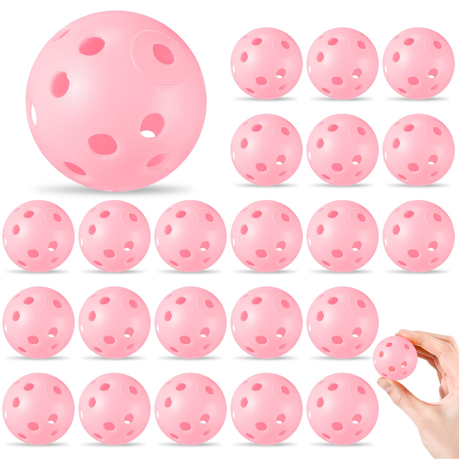 Photo 1 of Lunmon 24 Pack Practice Golf Balls 42 mm Limited Flight Plastic Golf Training Airflow Hollow Ball for Driving Range Swing Practice Backyard Indoor Outdoor Home(Pink)
