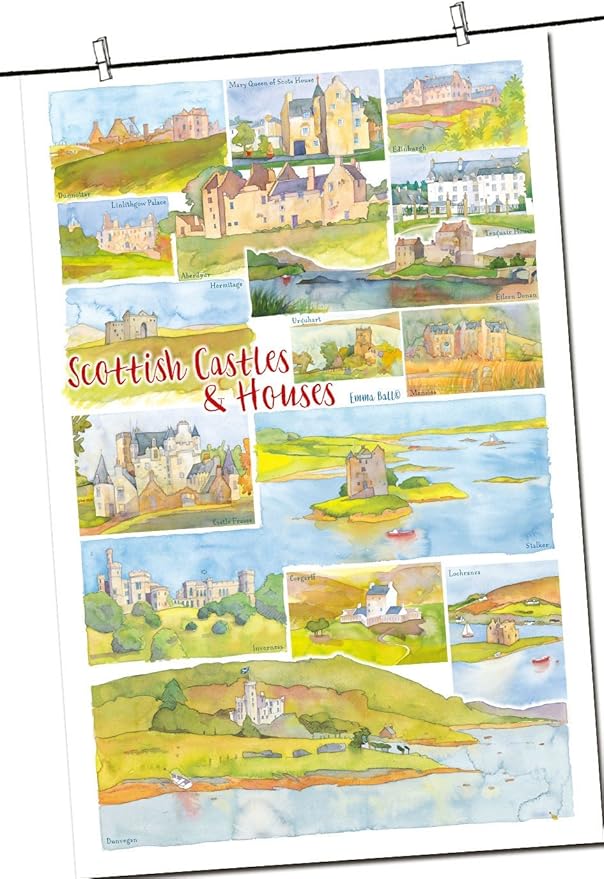 SCOTTISH CASTLES Cotton Tea Towel Emma Ball Design by Emma Ball