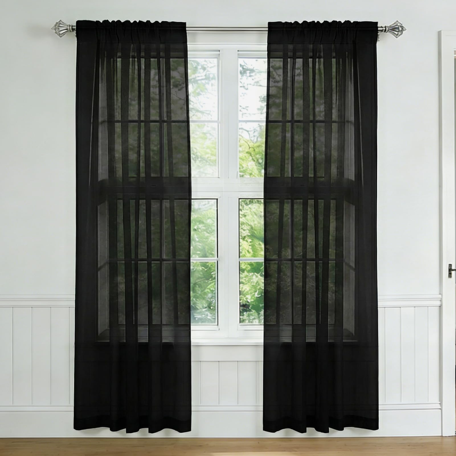 NAKIHOUSE Voile Curtain, 2 Panels Net Curtains for Windows 84 Drop, Elegant Slot Top Sheer Curtains, Light Filtering Black Voile Curtains for Living Room, Breathable & Graceful Window Drapes