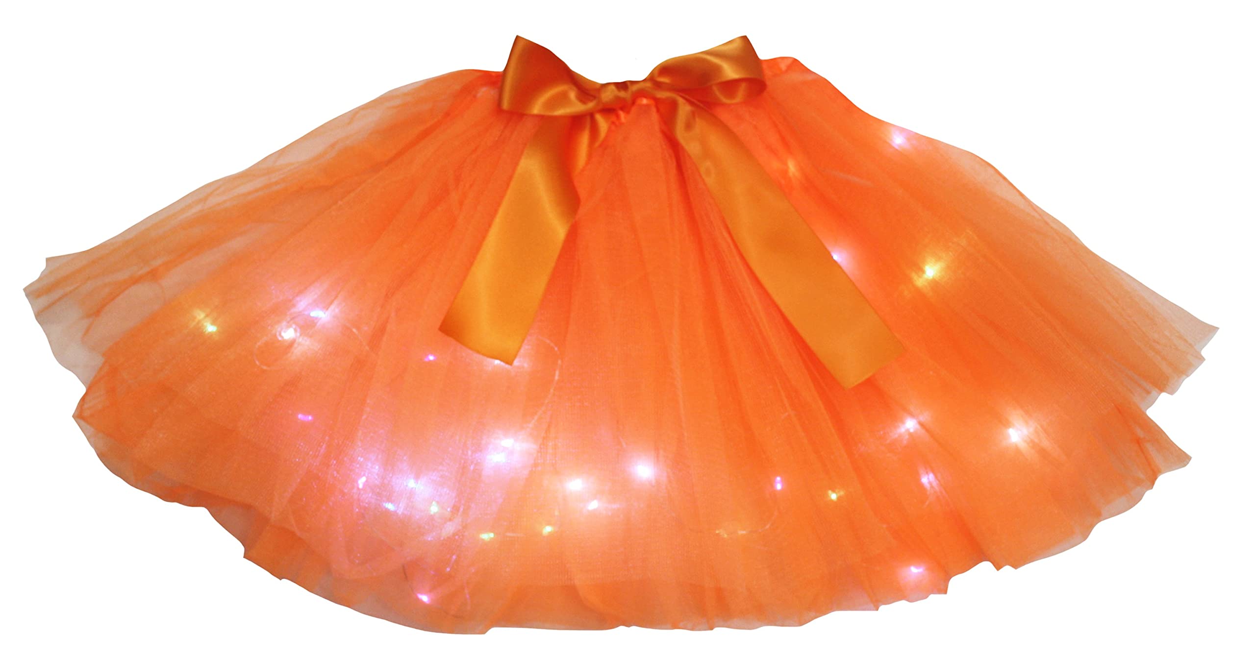 Petitebelle Solid Color Girl Tulle Tutu with Led Lights 1-5y (Orange, One Size)