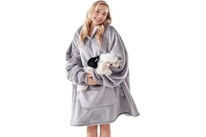 Newspin Thick Wearable Blanket Hoodie, Oversized Sherpa Wearable Blanket with Giant Pocket, Warm & Cozy Blanket Hoodie as Gift Hoodie Sweatshirt Blanket for Women Men, One Size Fits All - Light Grey