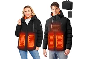 Qdreclod Heated Jacket with Hood Electric Heating Jacket for Men Women Winter Warm Heated Coat for Skiing Motorcycling