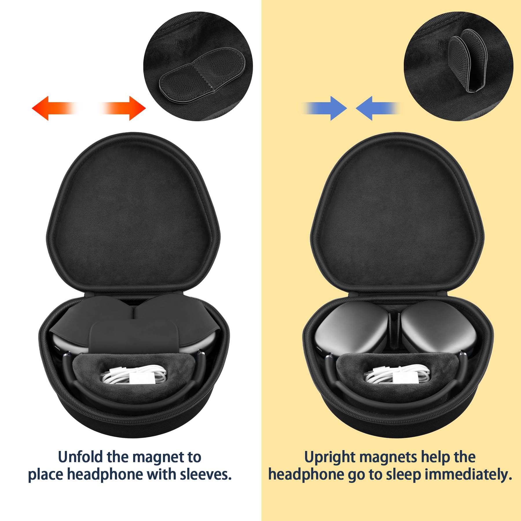 co2CREA Hard Case with Sleep Mode Replacement for Apple AirPods Max Wireless Over-Ear Headphones (Black Case)