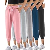Taiyin 5 Pack Women's Ultra Soft Lounge Capri Joggers Sweatpants with Pockets for Athletic Running Yoga Workout Lounge Pants