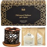 Dukhni Maamoul Bakhoor Variety Box &amp; Burner | Oud Bakoor Incense Gift Set | 10pc Oudh Bakhoor Burner Set | Agarwood Incense, Smokeless Incense for Prayer, Relaxation &amp; Islamic Gifts for Women &amp; Men