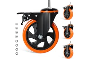 BZOLIHEU Stem Caster Wheels 5 Inch Heavy Duty,Threaded Stem Casters Set of 4 with American Size 3/8" -16 x 1"Locking Casters Swivel Castor Wheels for Cart, Furniture,Industrial