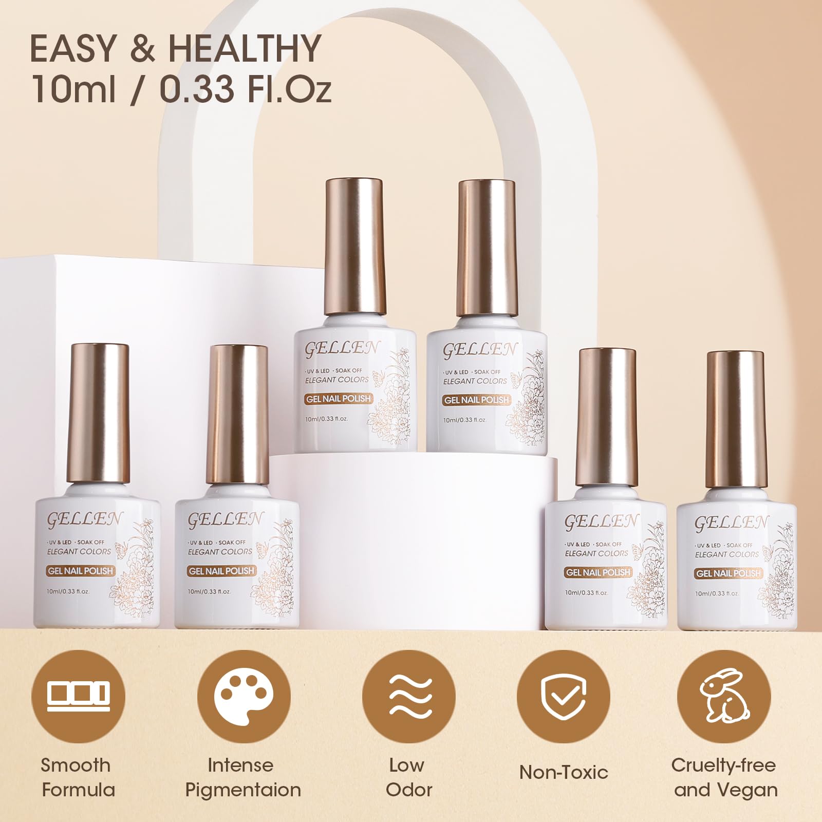 Gellen Gel Nail Polish Set, 0.33 Fl.Oz 6 Colors Fall Winter Red Brown Gel Polish Kit No Wipe Soak Off Glossy UV Gel for Nail Manicure DIY Art Salon Home - Image 5