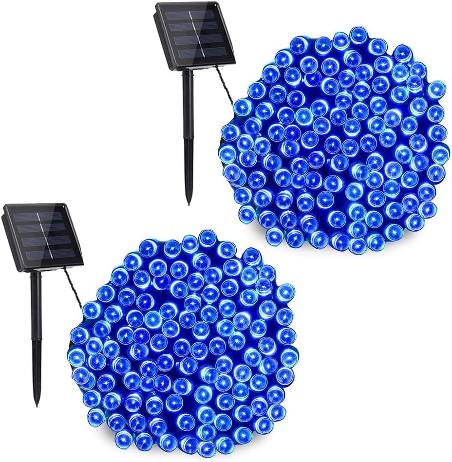 Toodour Solar String Lights, 2 Packs 72ft 200 LED 8 Modes Outdoor String Lights, Waterproof Solar Fairy Lights for Garden, Patio, Fence, Holiday, Party, Balcony Decorations (Blue)