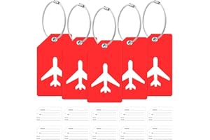 ZFAMYZH 5Pack Silicone Luggage Tag with 10 Name ID Cards Perfect to Quickly Spot Luggage Tags for Suitcases Partial Privacy Cover & Stainless Steel Loops for Secure Fastening (Red)