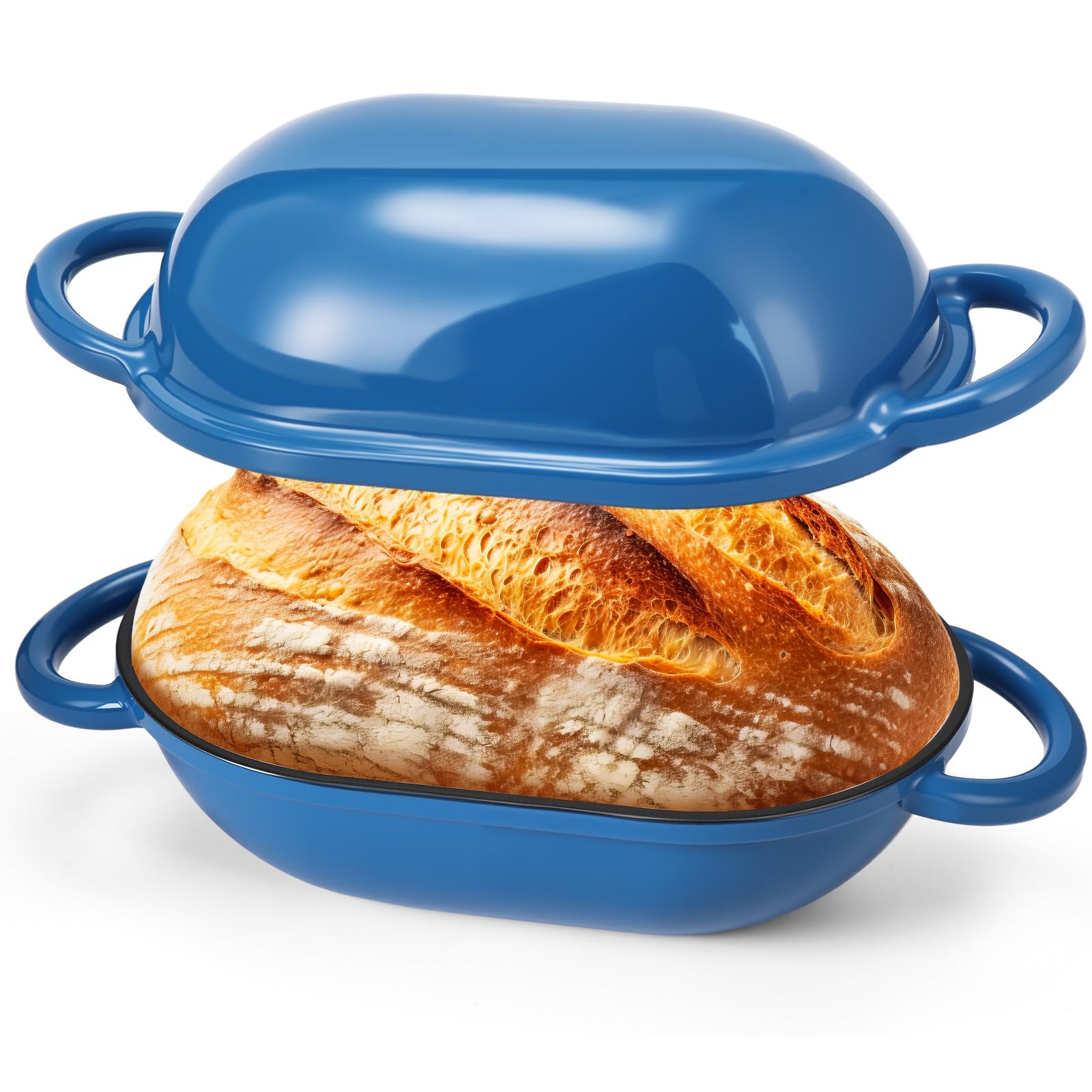 Photo 1 of Maxdot 4QT Enameled Cast Iron Dutch Oven with Lid Sourdough Bread Pan for Sourdough Bread Baking Non Stick Single with Loop Handles for Homemade Breadbaking(Blue)