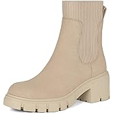 Athlefit Women's Chelsea Boots Fashion Slip on Platform Ankle Boots Lug Sole Chunky Booties