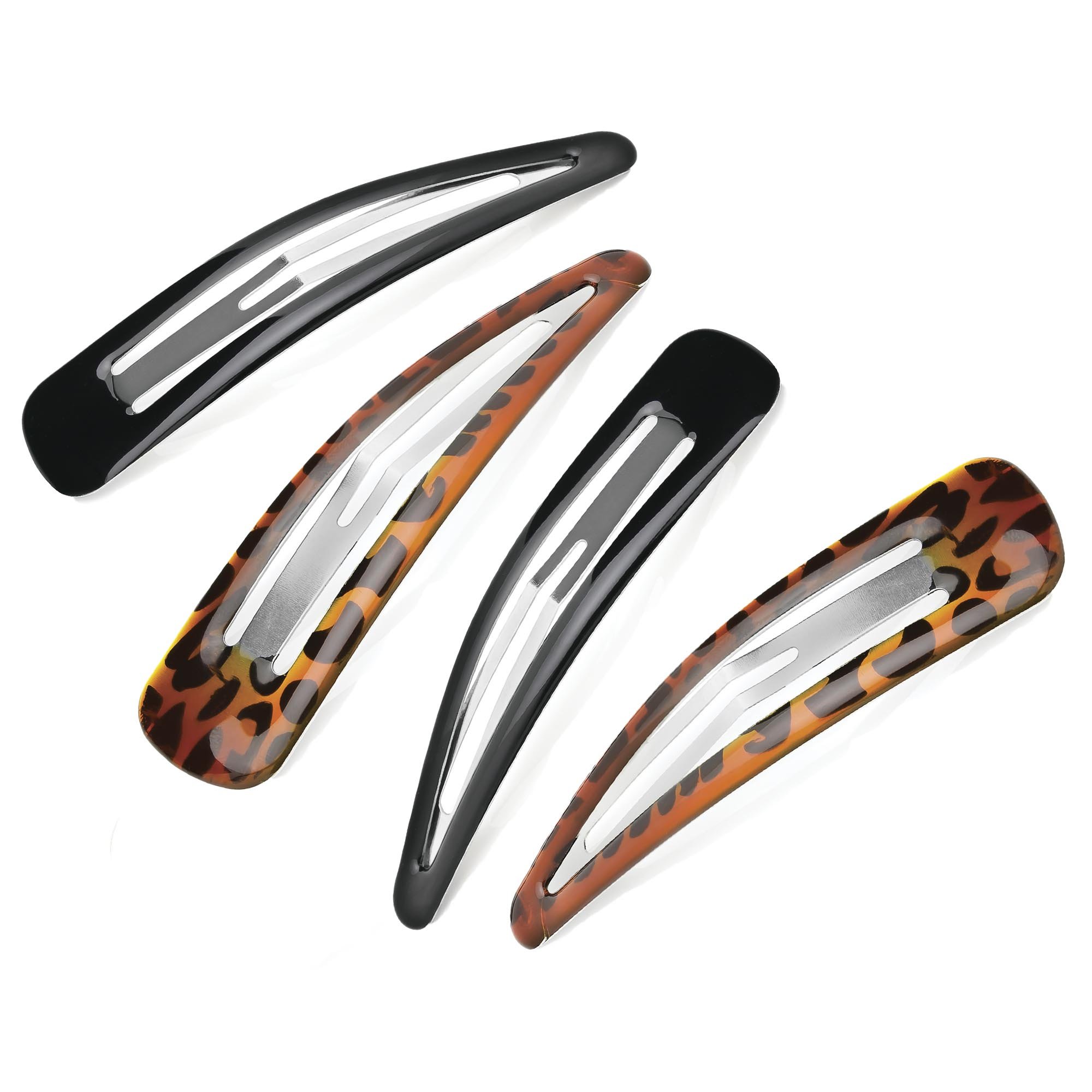 4 x Large Black & Tortoiseshell Hair Clips/Sleepie Clips/Bendies - 9 cm (3.6") - 2 Cards each with 2 Clips