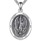 AXOMY Saint Michael Necklace 925 Sterling Silver Obsidian St Archangel Michael Pendant Necklace Protection Amulet Saint Michael Jewelry for Women Men