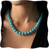 Turquoise Necklace, Hand-woven 10MM Natural Turquoise Beads Necklace for Women, Healing Blue Crystal Turquoise Beaded Necklace