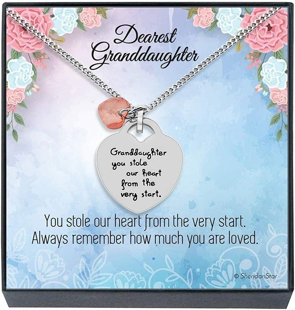 Granddaughter Jewelry Necklace Gifts - ''Granddaughter You Stole Our Heart'' Keepsake Heart Necklace