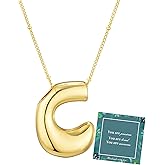 Moiegouct 14K Gold Plated Bubble Letter Necklace 3D Initial Pendant with Beaded Chain Personalized Name Jewelry for Women
