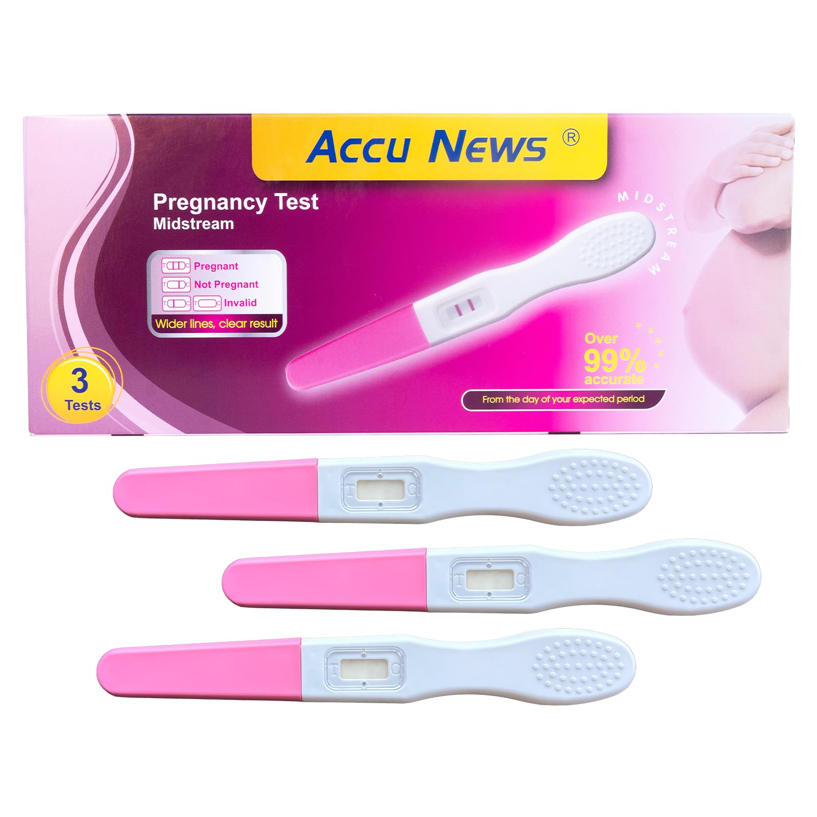 Pregnancy Test Midstream hCG Pregnancy Test Strips Kit, Early Home Detection, Rapid & Easy, Clear Result, Over 99% Accuracy, Individually Wrapped (3 Tests)