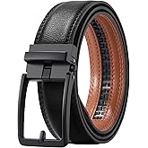 AWAYTR Men Ratchet Genuine Leather Belt - Adjustable Casual Dress Belt for Jeans with Slide Buckle