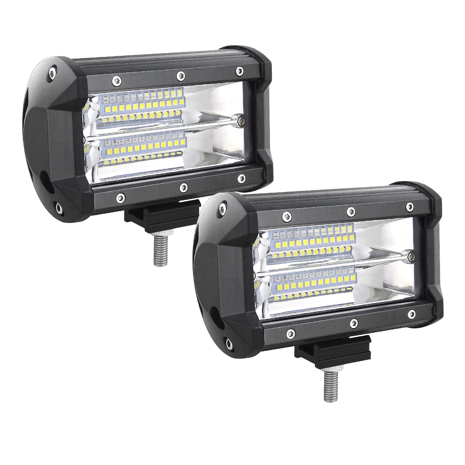 AUXTINGS 2 Pieces 5 inch 72W Triple Row 7D Led Work Light Bar Flood Beam DC 12V-24V 6000K Offroad Vehicles 4x4 Atvs Utvs (5 inch Tri-Row 2x72W Flood)