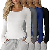 Velvelhall 4 Pack Women's Workout Shirts Yoga Long Sleeve Running Tops Quick Dry Gym Athletic Tops Seamless Compression Tees