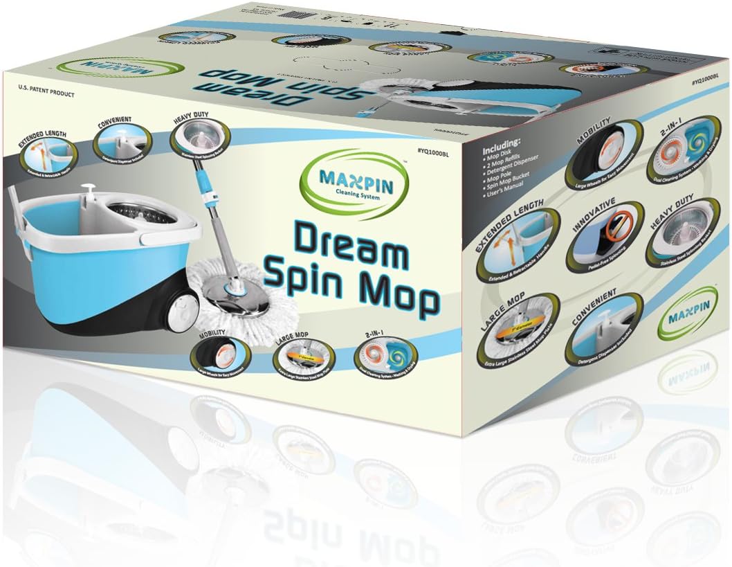 Maxpin Wheeled Bucket with Stainless Steel Wring Basket Folding Cube Spin Mop
