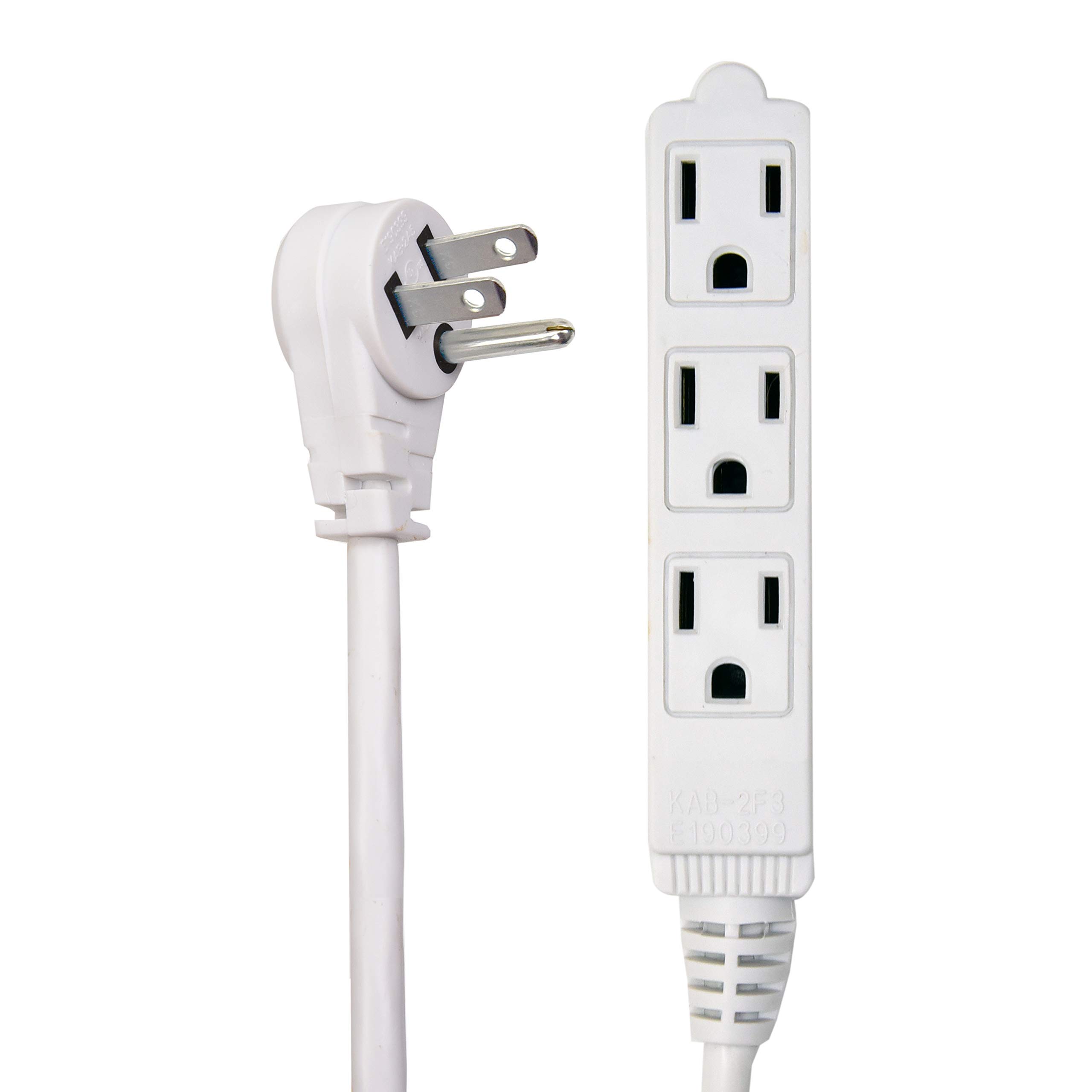 Flat Multiple Outlet Extension Cord 30 Ft for Indoor Use by Electes- UL-Listed 3-Prong Multi Extension Wire- Space-Saving Flat Angled Extension Cord- White Image