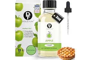 Dolce Flav Apple Extract – 2 Ounce Oil-Soluble Kosher, Sugar-Free, Concentrated Crisp Apple Flavoring for Baking, Chocolates & Desserts, Includes Measured Dropper