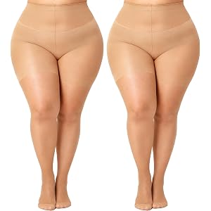 CozyWow 20D Plus Size Sheer Tights for Women, High Waist Ultra Thin Pantyhose with Cotton Gusset & Reinforced Toe 1X-8X
