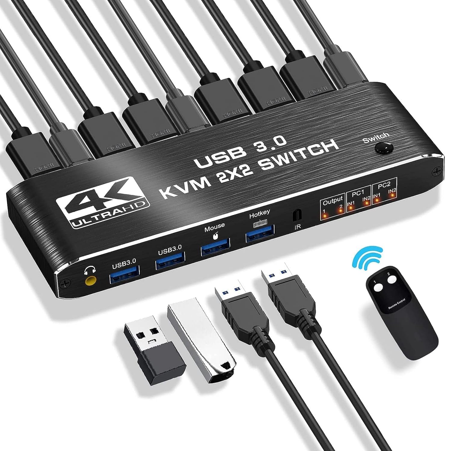 Photo 1 of HDMI 2.0 KVM Switch,USB 3.0 KVM Switch 2x2 with 3.5mm Jack Audio Output for 2 Computers and 2 Monitors 4K@60Hz with 3 Display Method,Hot Key Switching