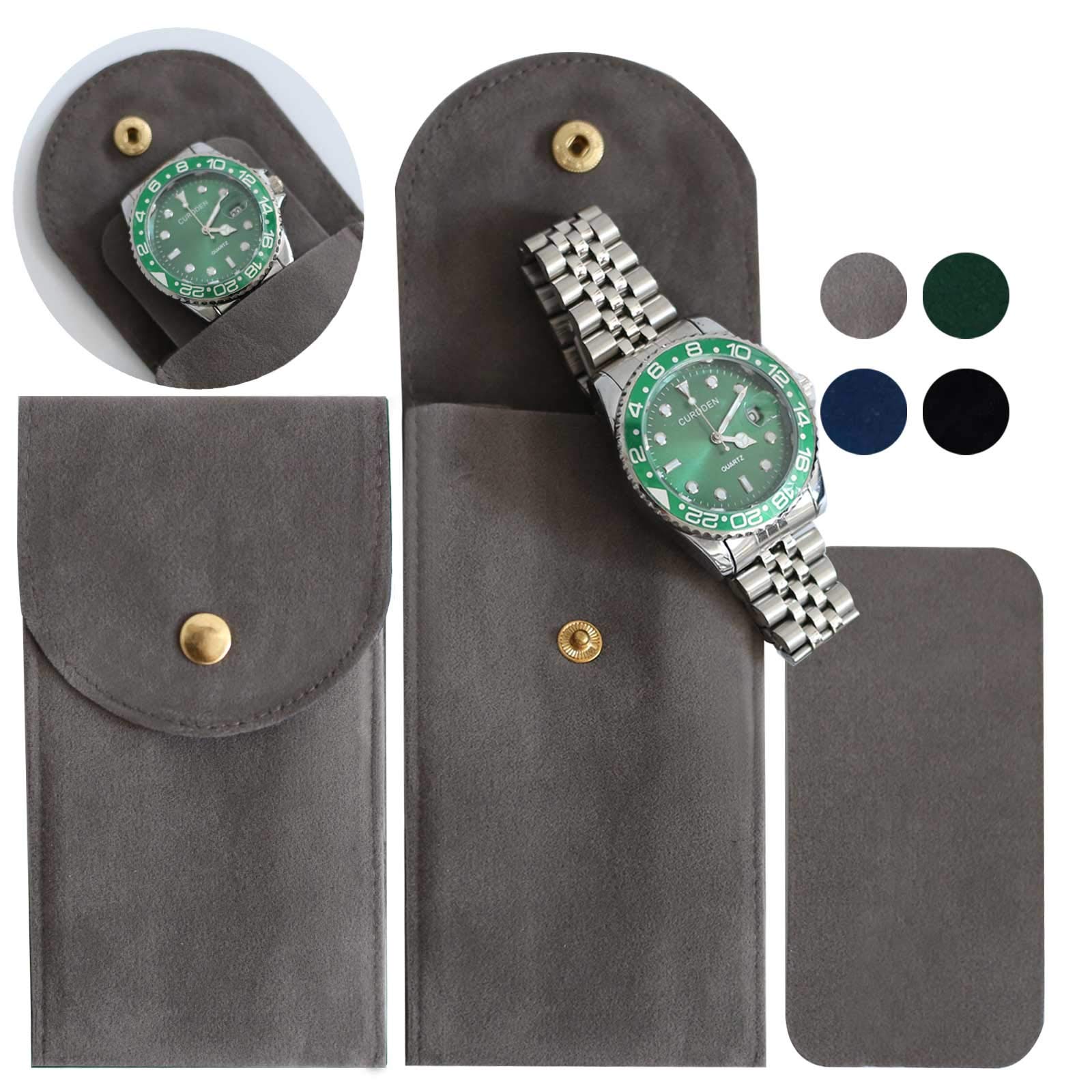 Besforu Watch Travel Case for Men and Women Portable Velvet Watch Pouch Watch Storage Bag and Organizer (4-Gray)