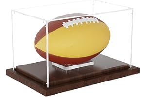 VGMiu Football Display Case with Wood Base, Acrylic Football Case Display Clear Box with Removable Built-in Ball Holder for Autographed Footballs, Sports Collectibles, Memorabilia Displays