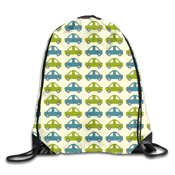 show best Blue and Green Cars Drawstring Gym Bag for Women and Men Polyester Gym Sack String Backpack for Sport Workout, Scho