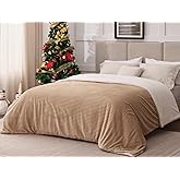 Sherpa Blankets Queen Size - Fleece Queen Blanket for Bed, Soft and Warm Throw Blanket for Winter, 90" x 90", Khaki