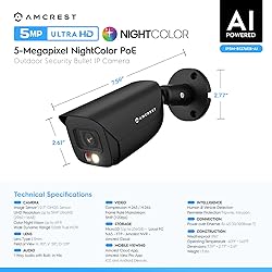 Amcrest 5MP IP PoE AI Camera w/ 49ft Color Night
