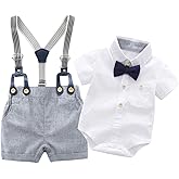 Boarnseorl Baby Boys Gentleman Outfits Suits, Infant Shirt+Shorts+Bow Tie+Suspenders