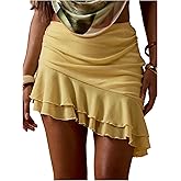 Verdusa Women's Y2K Layered Ruffle Mini Skirt High Waisted Asymmetrical Flowy Coquette Skirts