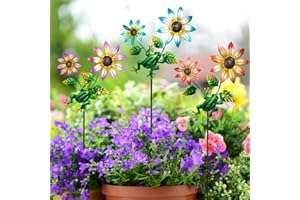 SATHGA 3 Pack Frog＆Flowers Garden Stakes Decor,Metal Yard Art Decorative Garden Stakes,Metal Flowers Spring Outdoor Decor for Mom,Women,Grandma